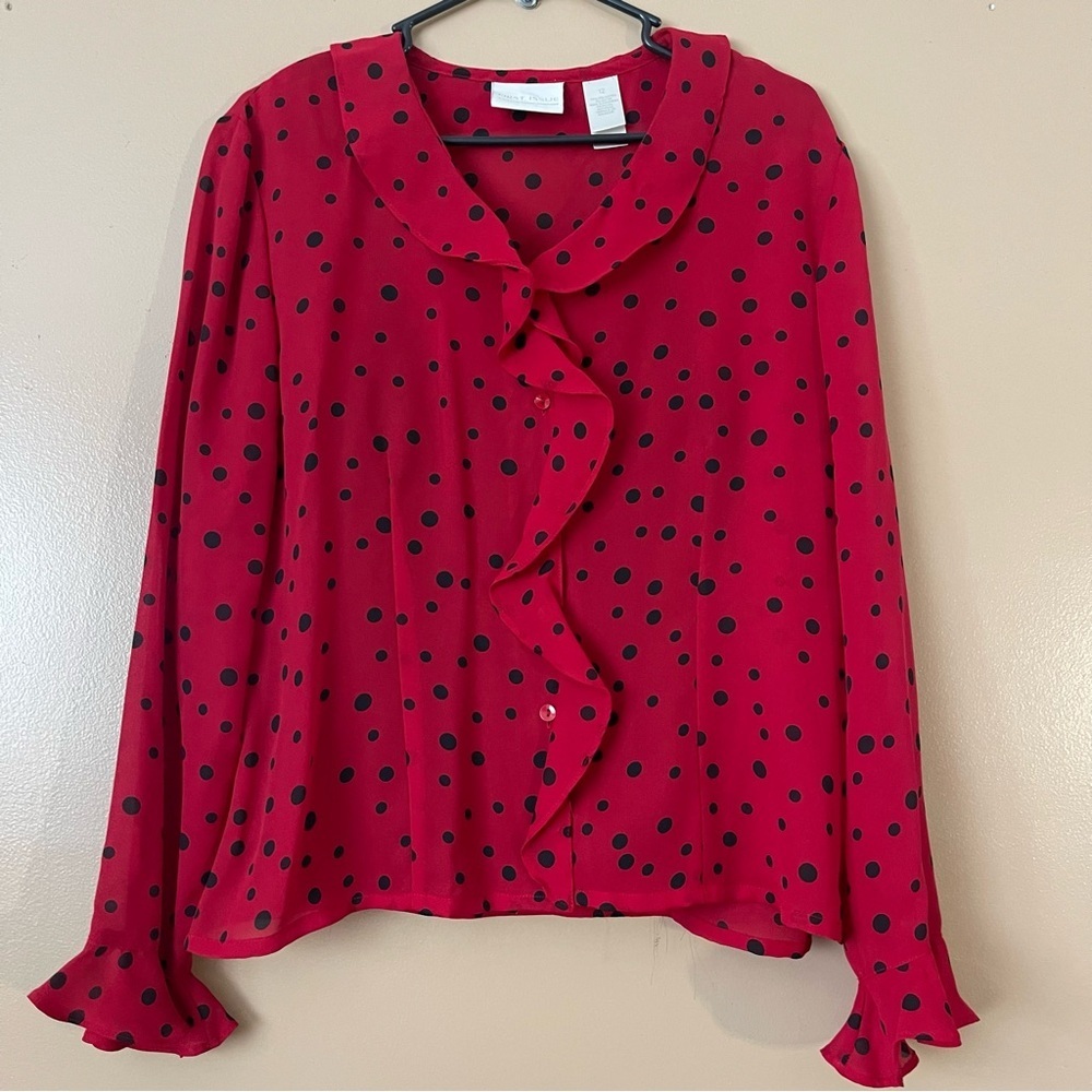 Liz Claiborne first issue 90s Era Blouse with Black Dots size 12